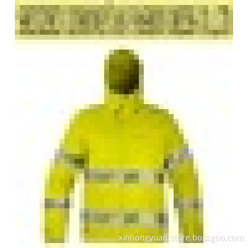 Protective paramedic, reflective hi vi jacket, hooded pattern for rainny day outdoor workwear